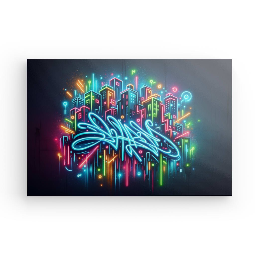 Neon Stadtbild - Moderner Graffiti-Leinwanddruck